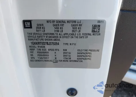 2011 GMC Acadia Denali z USA, uszkodzony, nr VIN 1GKKRTED7BJ379284